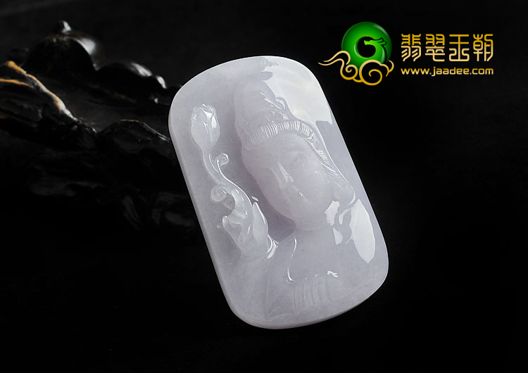 糯冰种紫罗兰缅甸翡翠A货观音头挂件