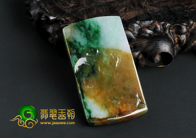 糯冰种三彩缅甸翡翠A货子冈牌挂件
