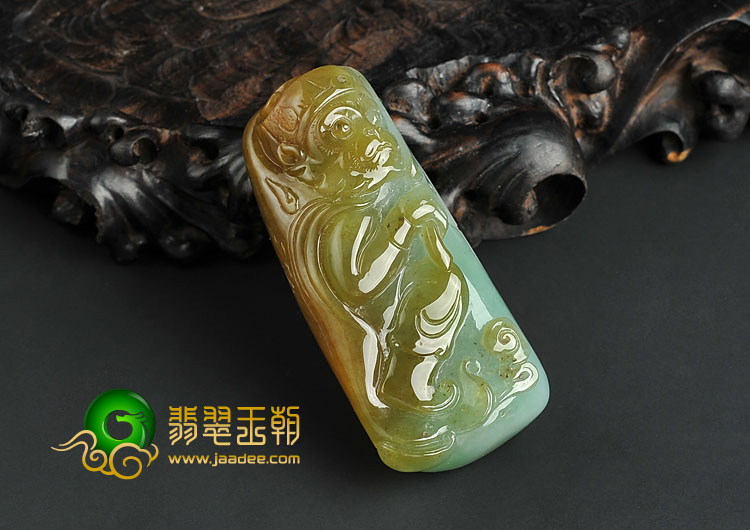 糯冰种褐黄翡晴水缅甸翡翠A货孙悟空挂件