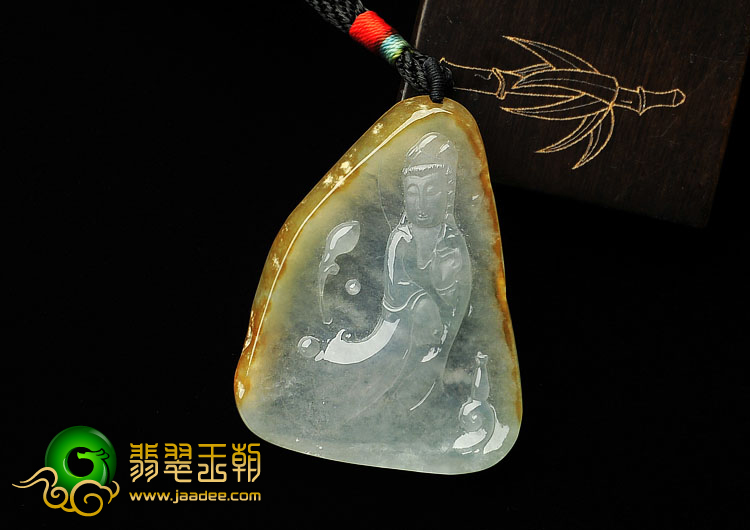 冰种晴水褐黄翡缅甸翡翠A货观音挂件
