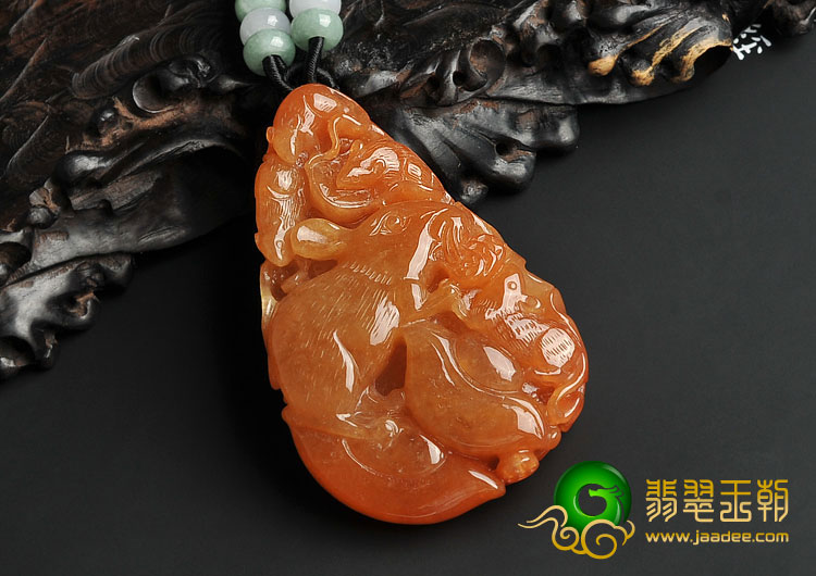糯冰种红黄翡缅甸翡翠A货五鼠运财挂件