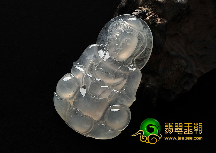 冰种无色缅甸翡翠A货观音挂件