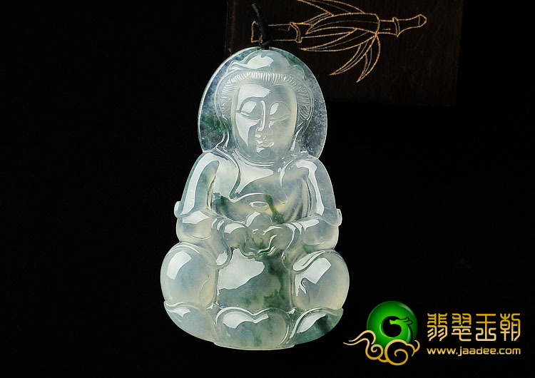 冰种飘花缅甸翡翠A货观音挂件