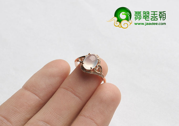 冰玻种无色缅甸翡翠A货镶玫瑰金戒指（真钻）