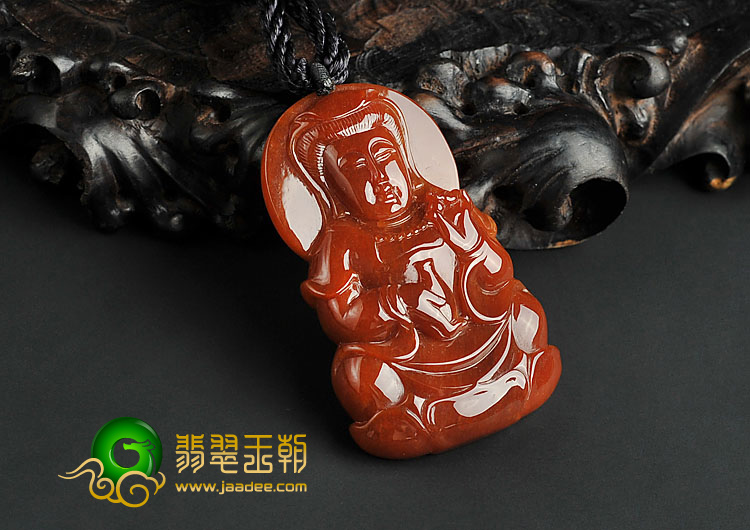 糯冰种褐红翡缅甸翡翠A货观音挂件