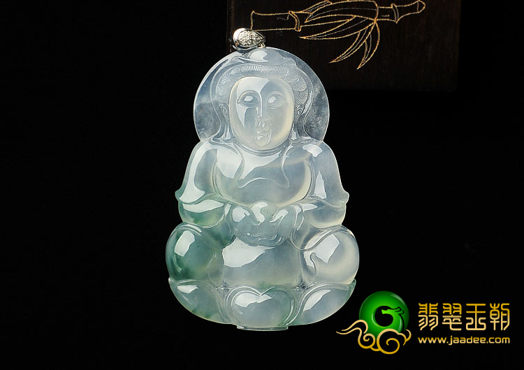 冰种飘花缅甸翡翠A货观音挂件