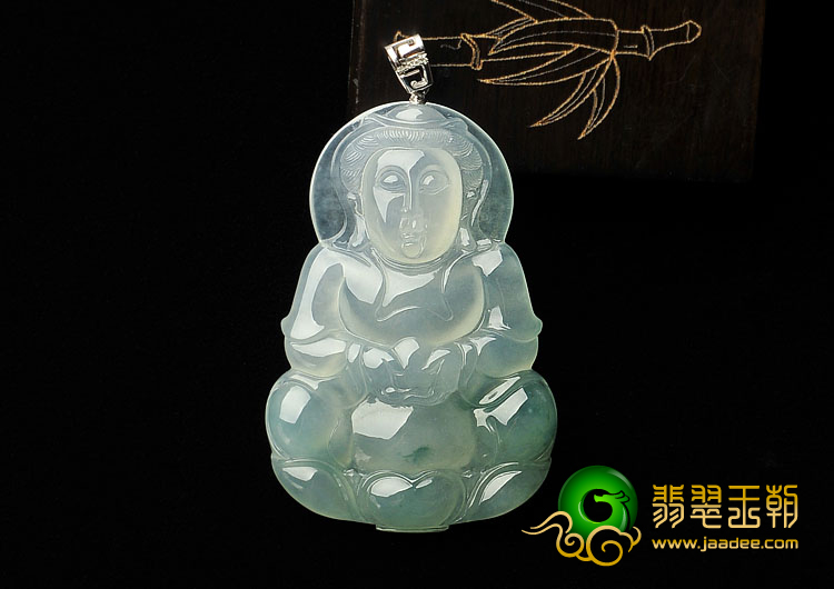 冰种飘花缅甸翡翠A货观音挂件