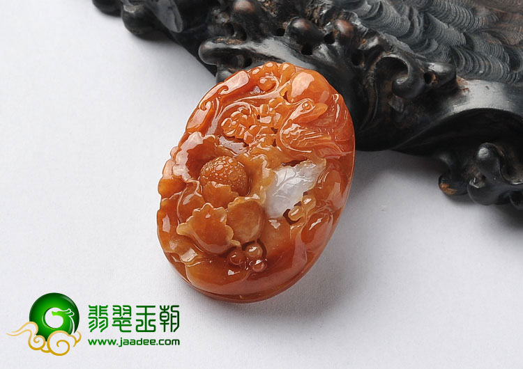 糯冰种红黄翡缅甸翡翠A货鸟语花香挂件
