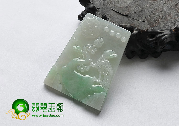 糯冰种飘翠缅甸翡翠A货喜上枝头挂件