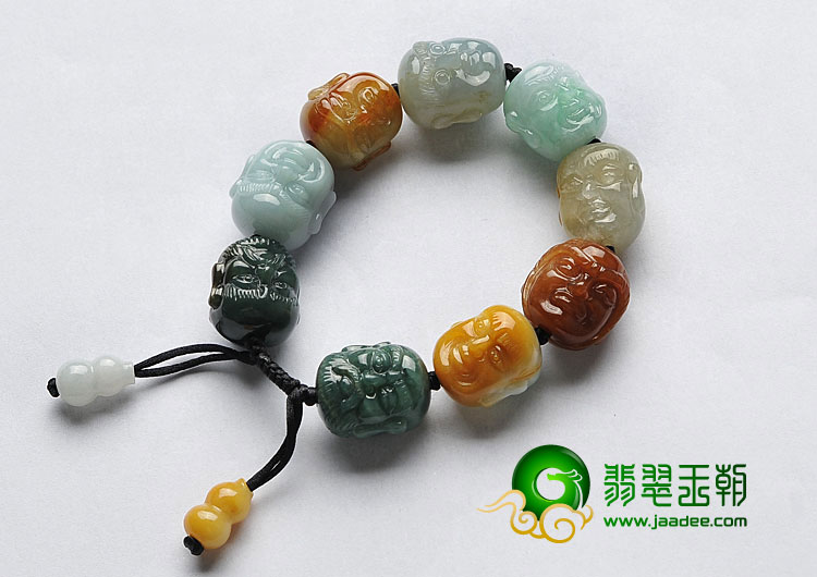 糯冰种三彩缅甸翡翠A货罗汉头手链