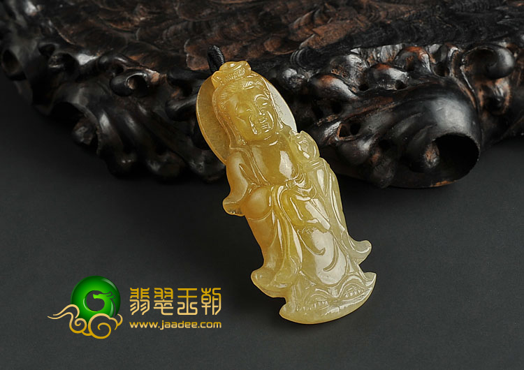 糯冰种褐黄翡缅甸翡翠A站观音挂件