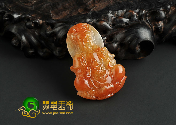 糯冰种红黄翡缅甸翡翠A货观音挂件