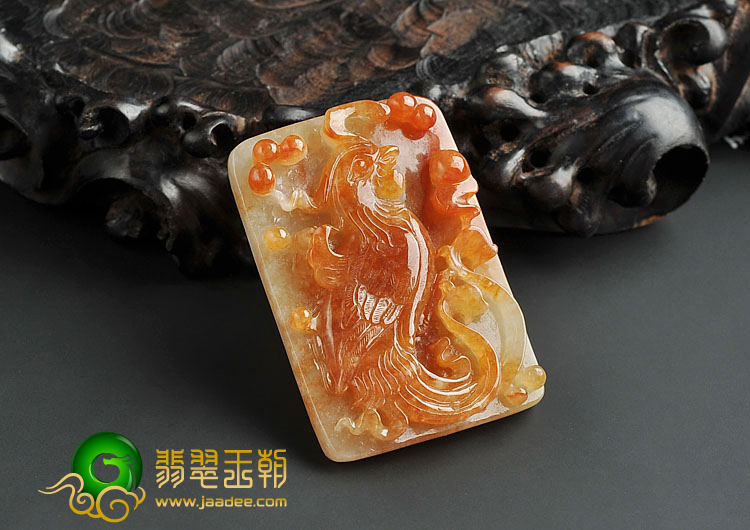 糯冰种红黄翡缅甸翡翠A货凤来仪挂件