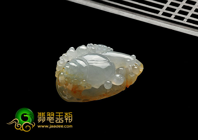 冰种淡黄翡略飘花缅甸翡翠A货安居乐业挂件