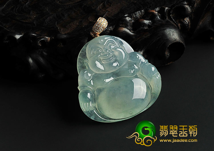 冰种晴水缅甸翡翠A货玉佛挂件（金扣）