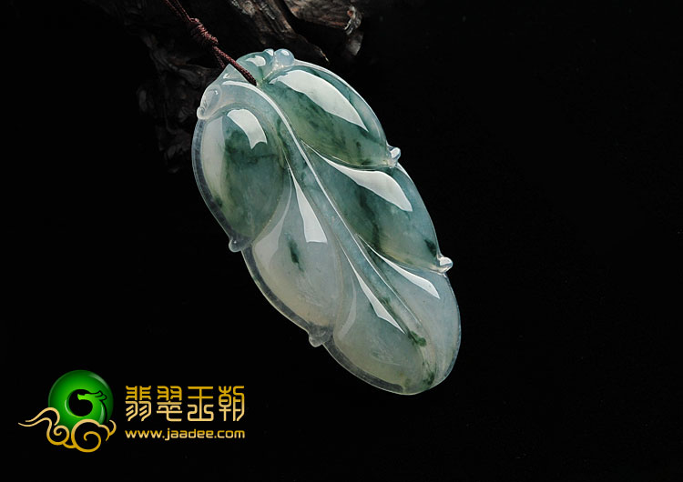 冰种飘花缅甸翡翠A货叶子挂件