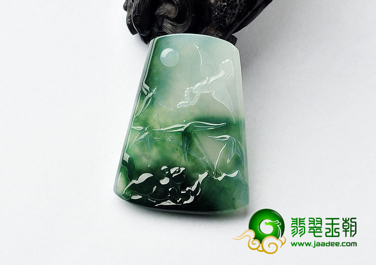 冰种飘花缅甸翡翠A货竹报平安挂件