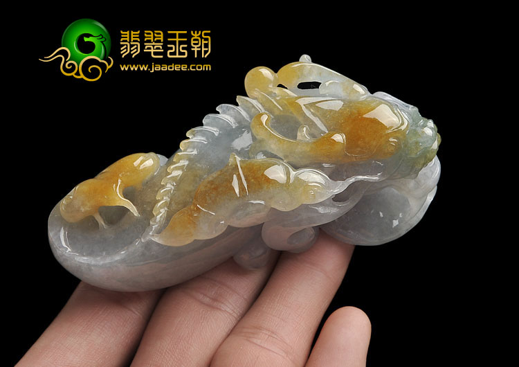 糯冰种褐黄翡晴水缅甸翡翠A货龙头鱼手玩件