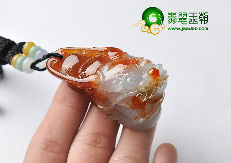 糯冰种红黄翡缅甸翡翠A货龙头挂件