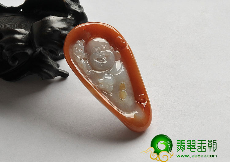糯冰种红黄翡缅甸翡翠A货玉佛挂件