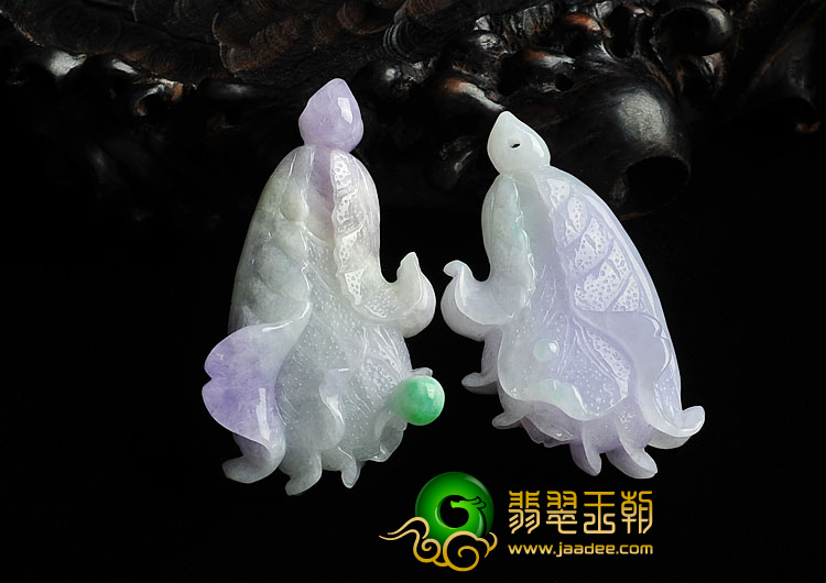 糯冰种春带彩缅甸翡翠A货白菜挂件（一对）