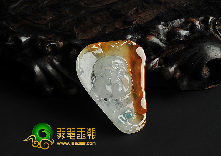 冰种褐黄翡飘花缅甸翡翠玉佛挂件