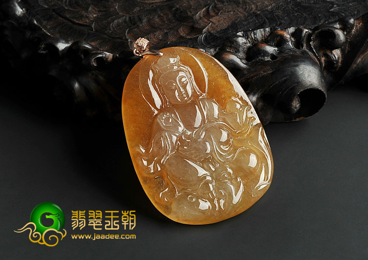 冰种黄翡缅甸翡翠A货观音挂件
