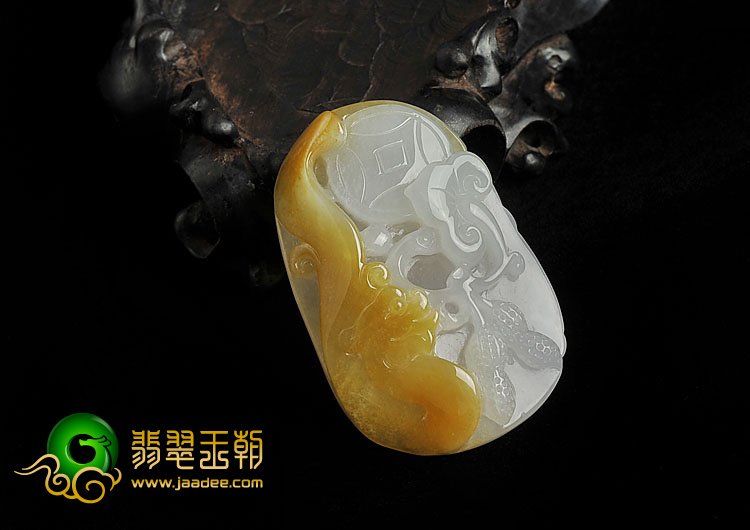 糯冰种褐黄翡缅甸翡翠A货生意兴隆挂件