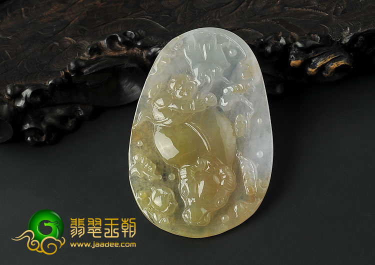 冰种黄翡缅甸翡翠A货童子戏牛挂件