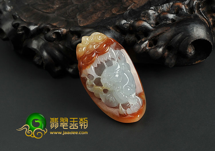 糯冰种褐黄翡缅甸翡翠A货龙头挂件