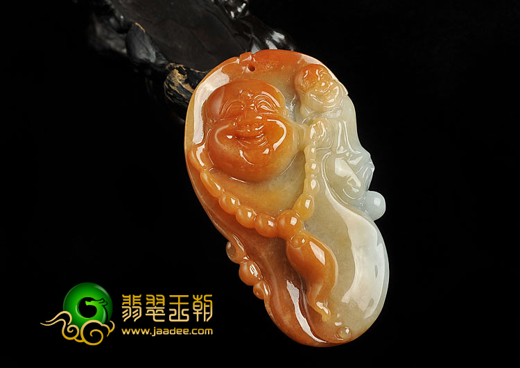 糯冰种红黄翡缅甸翡翠A货玉佛手玩件/挂件