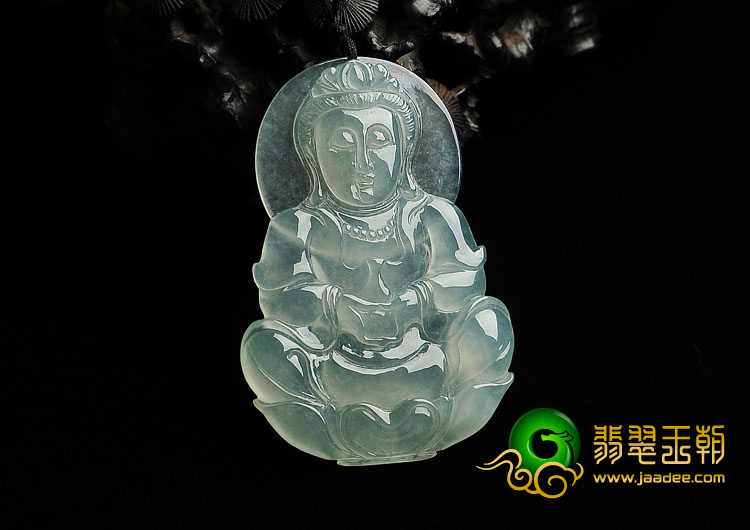 冰玻种晴水缅甸翡翠A货观音挂件
