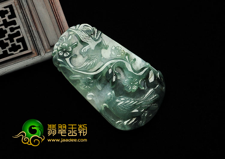 冰种飘花缅甸翡翠A货喜上眉梢挂件
