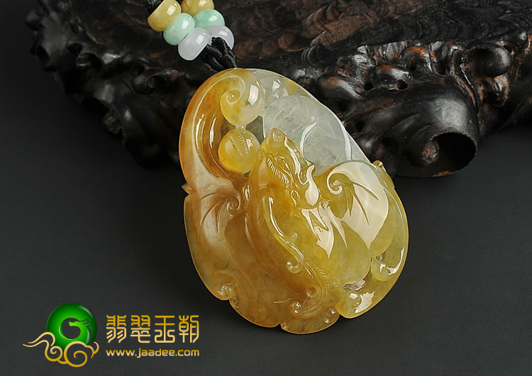 冰种黄翡略飘花缅甸翡翠A货福在眼前挂件
