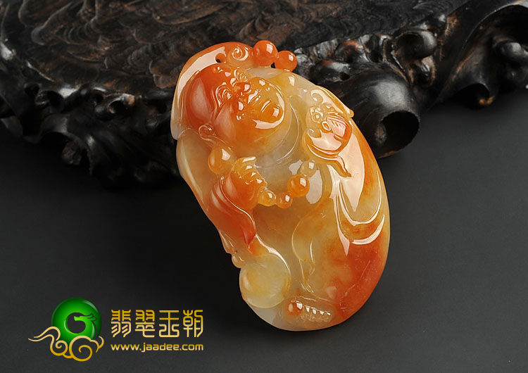 糯冰种红黄翡缅甸翡翠A货纳福挂件/手玩件