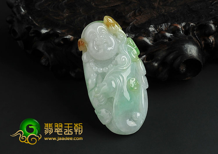糯冰种三彩缅甸翡翠A货玉佛挂件