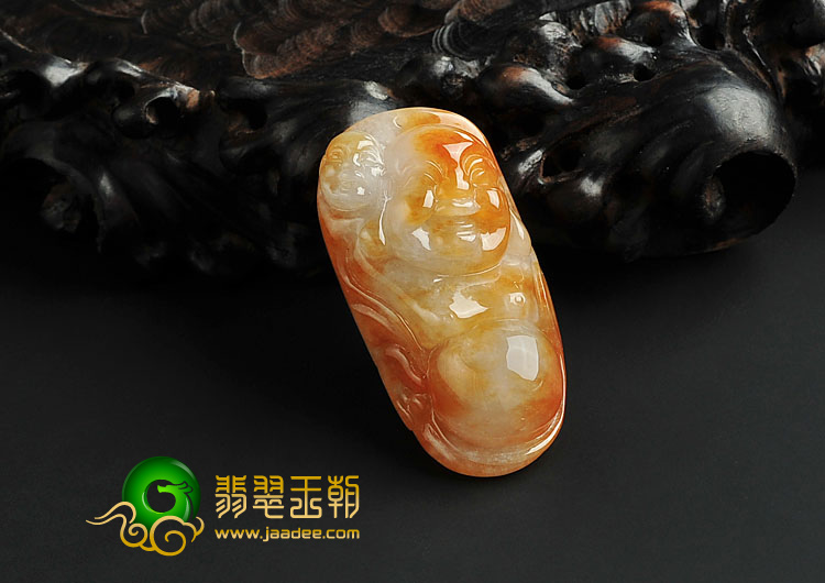 糯冰种红黄翡缅甸翡翠A货玉佛挂件