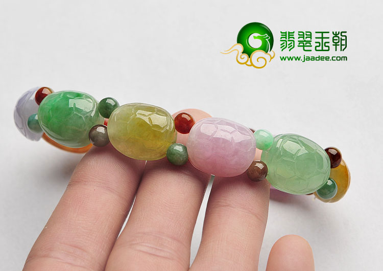 糯冰种多彩缅甸翡翠A货龟壳手链
