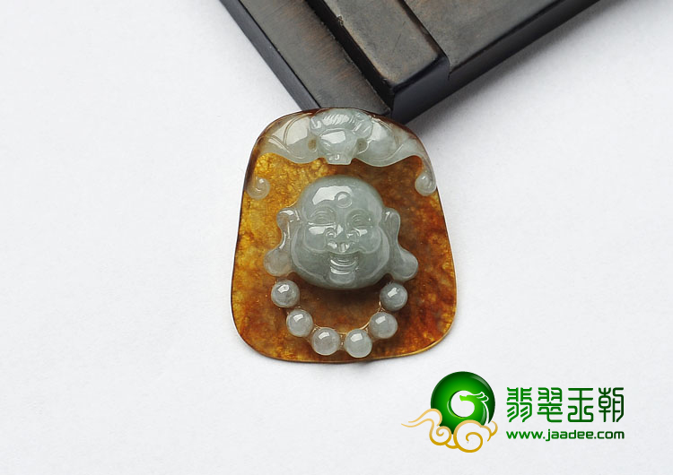 糯冰种褐黄翡缅甸翡翠A货纳福挂件