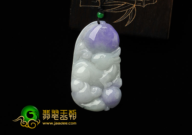 糯冰种晴水紫罗兰缅甸翡翠A货玉兔献瑞挂件