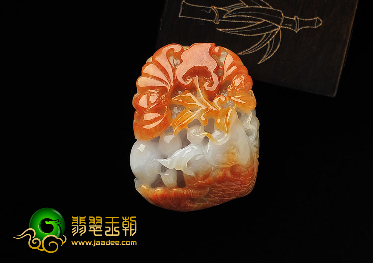 糯冰种红黄翡缅甸翡翠A货金玉满堂挂件