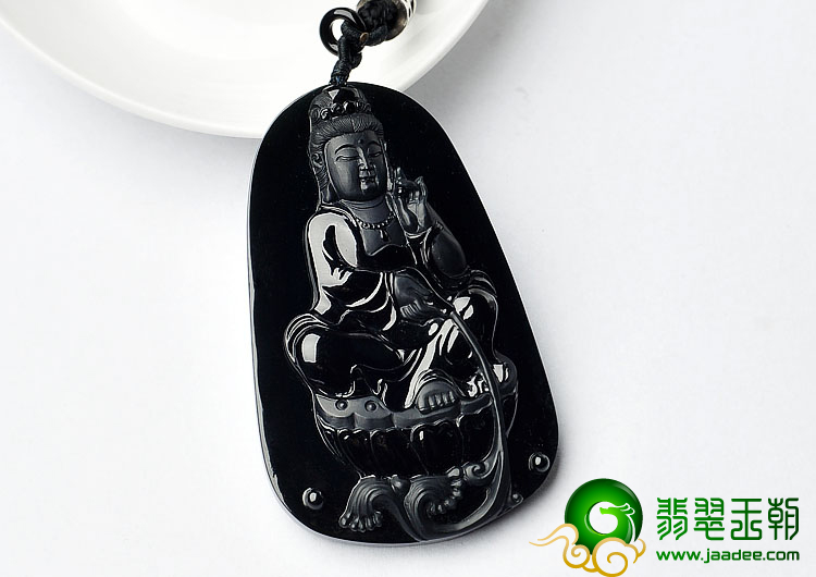 冰玻种墨翠缅甸翡翠A货观音挂件