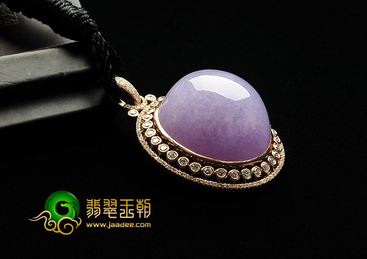 糯冰种紫罗兰缅甸翡翠A货镶玫瑰金胸坠（真钻）