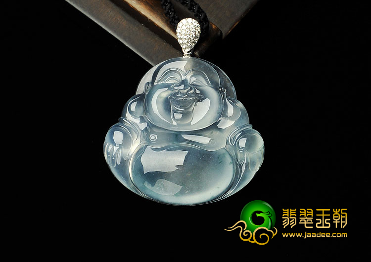 冰玻种略飘花缅甸翡翠A货玉佛挂件（金扣）