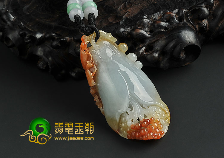 糯冰种红黄翡缅甸翡翠A货玉兰花挂件