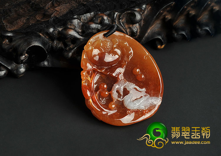 冰种红黄翡缅甸翡翠A货双喜临门挂件