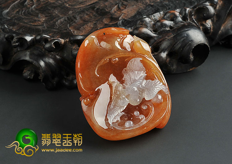 冰种红黄翡缅甸翡翠A货一路连科挂件