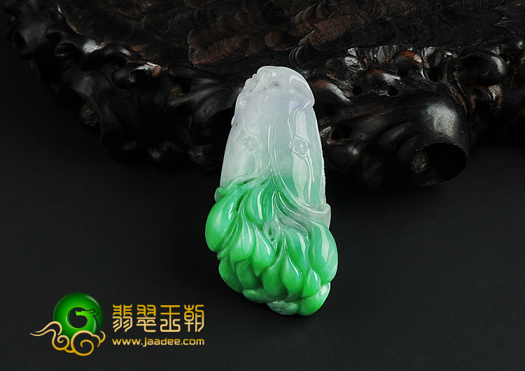 糯冰种春带彩缅甸翡翠A货玉兰花挂件