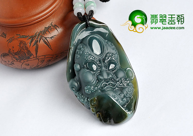 糯冰种蓝水褐黄翡缅甸翡翠A货达摩挂件