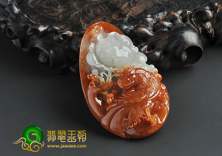 糯冰种红黄翡缅甸翡翠A货鸟语花香挂件